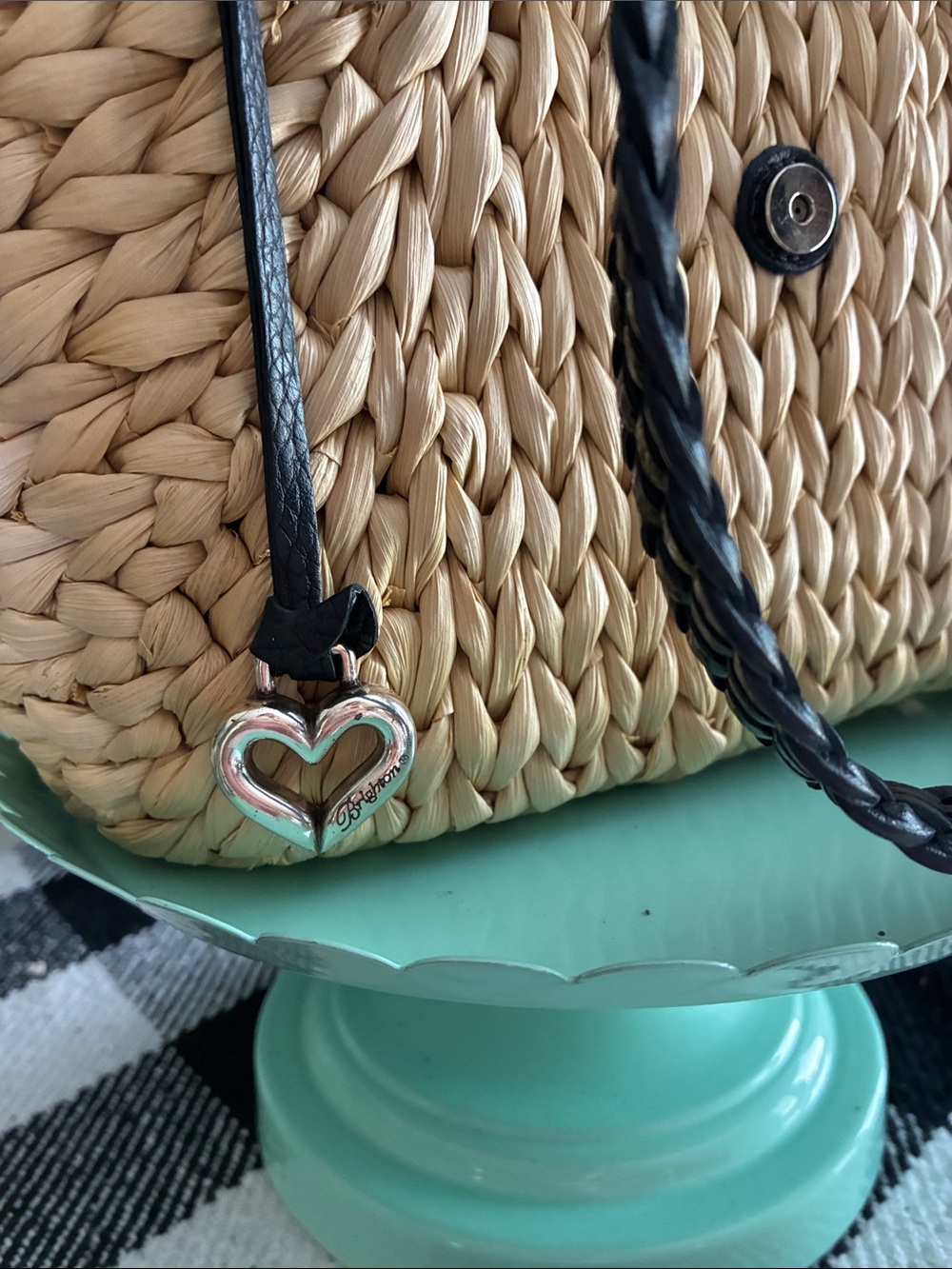 Brighton Straw Woven Tote with Black/Dark Navy Braided Handles - Picture 3 of 10